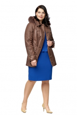 Осенняя куртка женская из текстиля с капюшоном, отделка песец