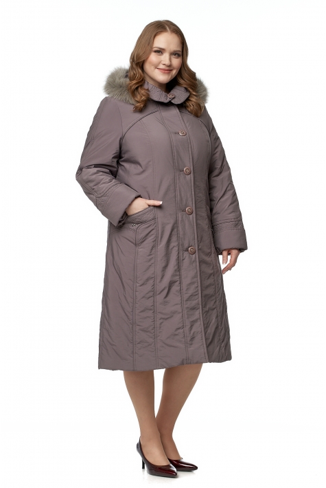Женское пальто из текстиля с капюшоном, отделка песец 8016141