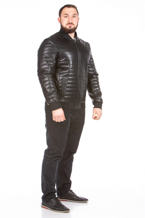 Мужская кожаная куртка из эко-кожи с воротником 8023027